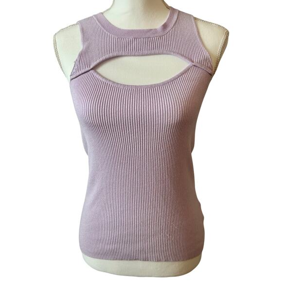 By Anthropologie Pastel Purple Cutout Fitted Ribbed Spring Tank Size Medium - Picture 2 of 6